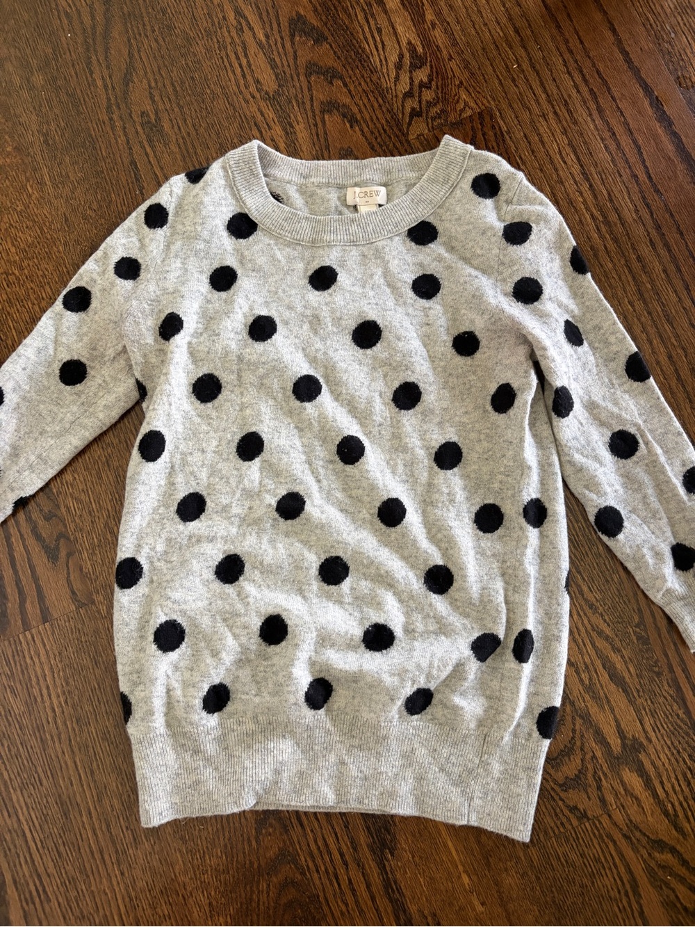 J. Crew 100% cashmere Gray Sweater with Black Polka Dots